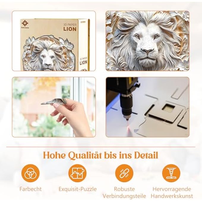 WOODEN PUZZLE ADULTS AND CHILDREN, 3D PAPER LION CIRCULAR UNIQUE PUZZLE, WOODEN PUZZLE ADULTS WITH WOODEN GIFT BOX (M-200 PIECES) - Image 3